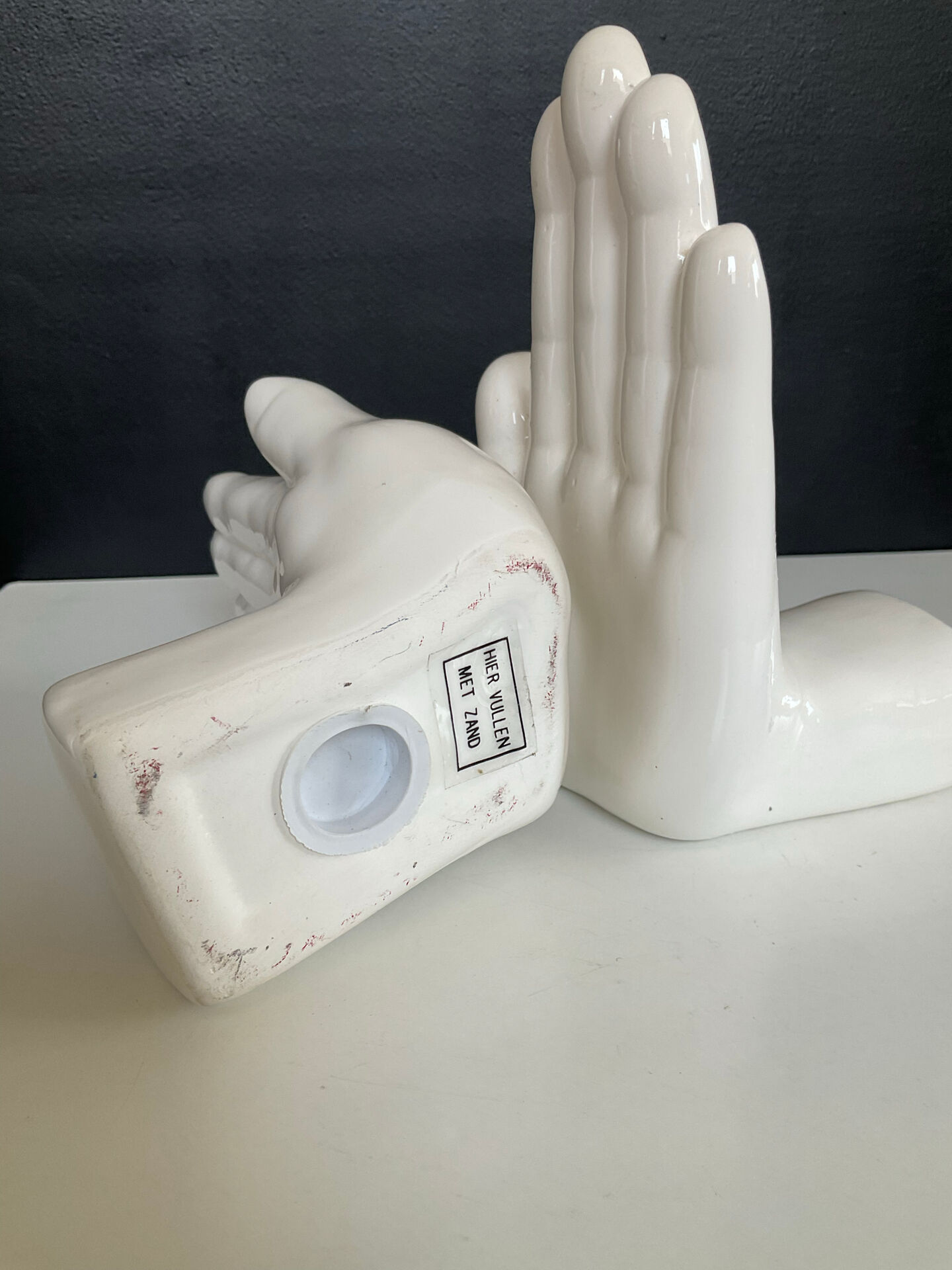 Pair of vintage ceramic enamelled hand bookends