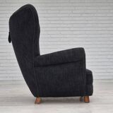 1960s, Danish relax armchair, reupholstered, gray furniture fabric..