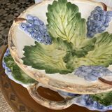 Grape slip compotier with plate - vintage majolica style ceramic drainer