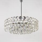 Grand lustre en laiton nickelé Bakalowits avec cristaux en diamant, Autriche, 1950