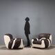 Pair of vintage armchairs in faux leather, foam, design, Italy, 1970s