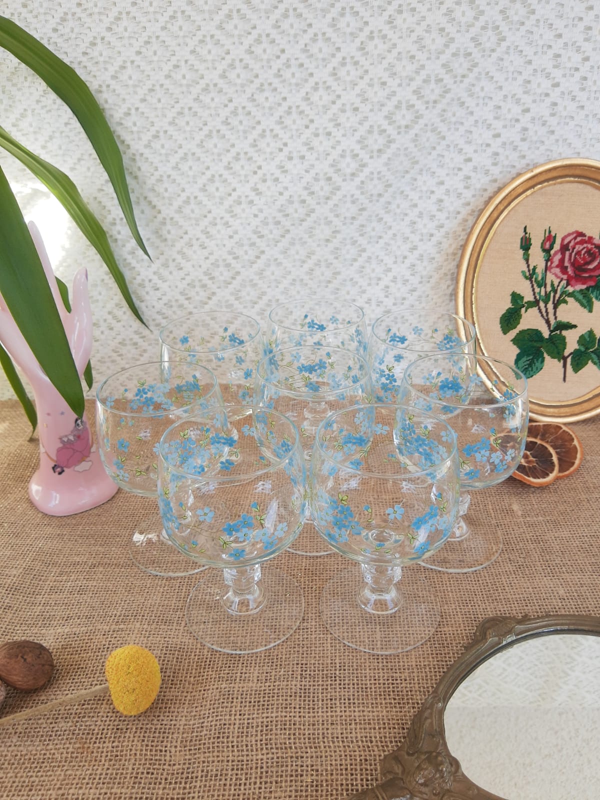 Ensemble de 8 verres à vin ballon Myosotis Veronica vintage