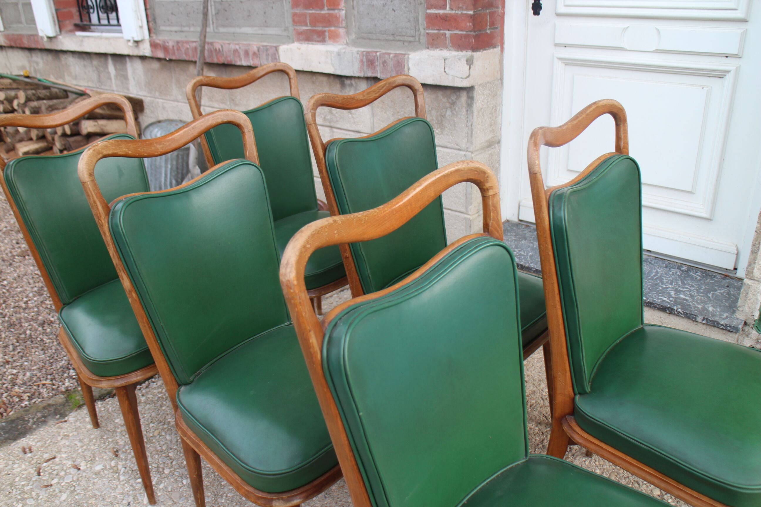 Série 6 chaises simili cuir vert 1950