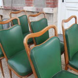 Series 6 chairs imitation green leather 1950
