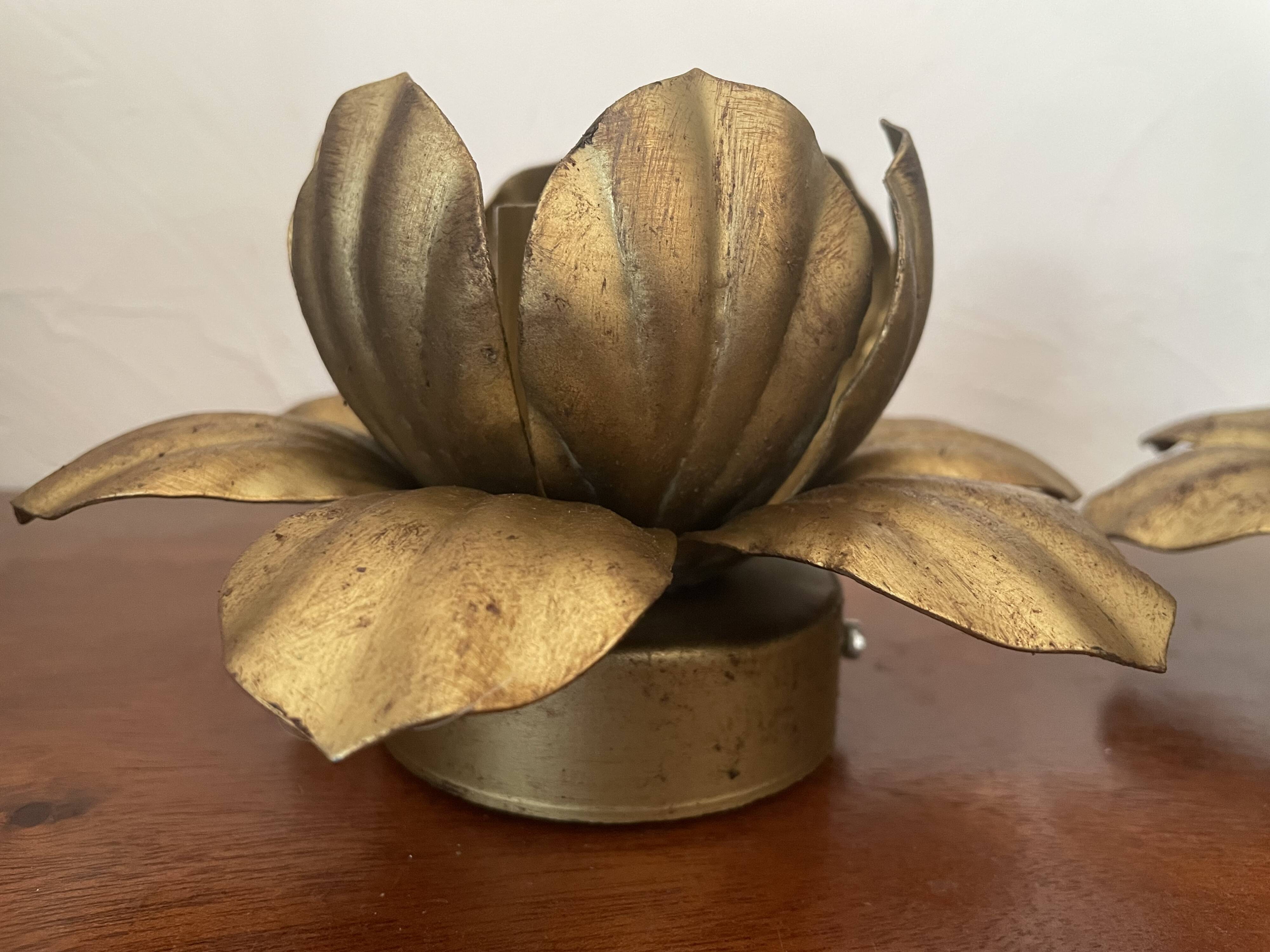 Pair of vintage gold metal flower wall lights
