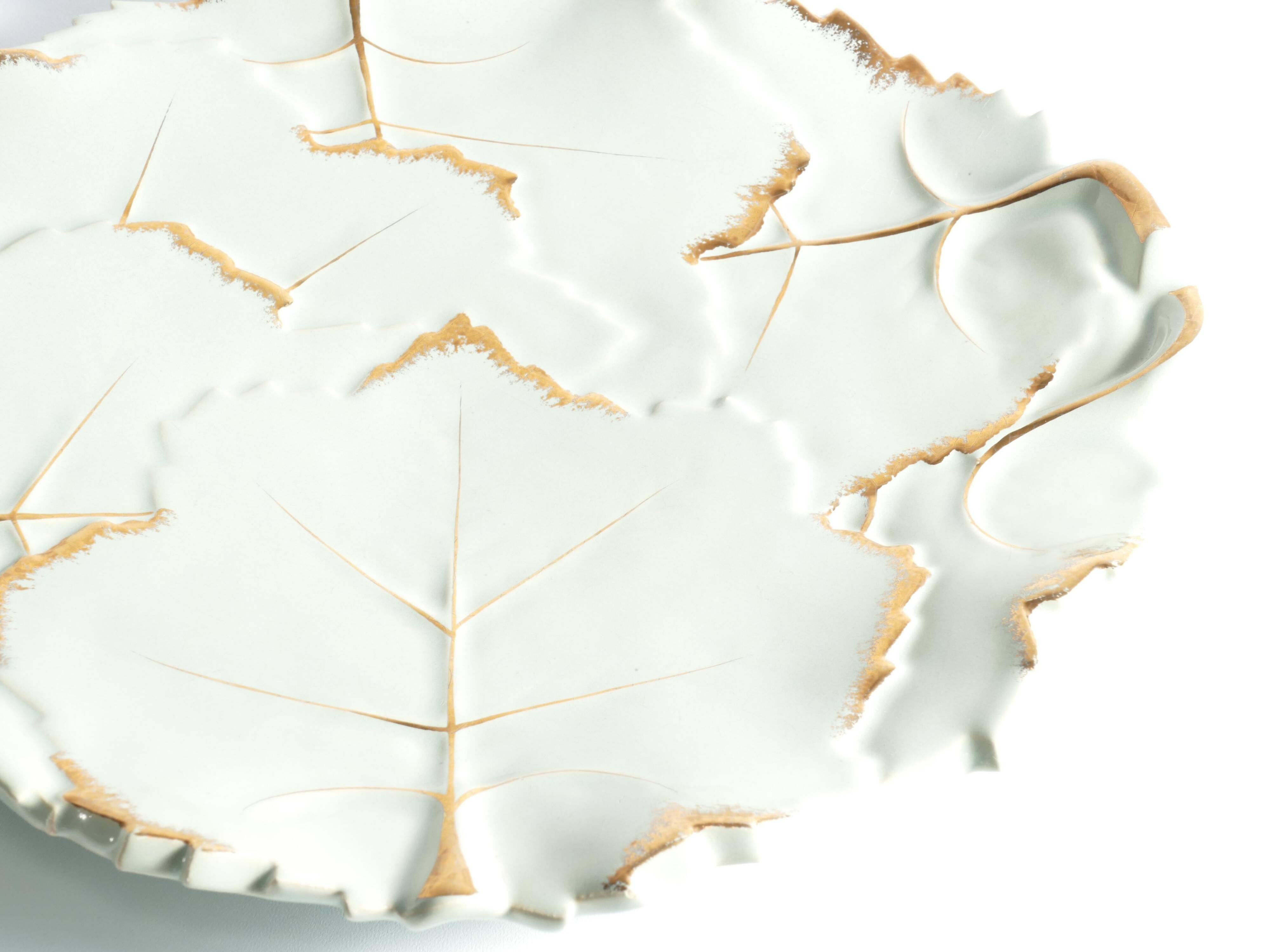 Art Deco Pistachio and Gold Leaf Plates Viloca Paris Caffarelli