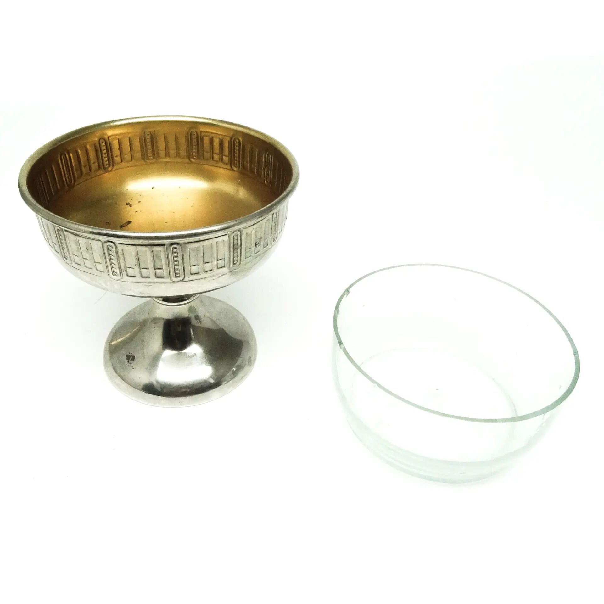 Bol à citrons Art Déco, laiton nickelé, verre, Suède, années 1930