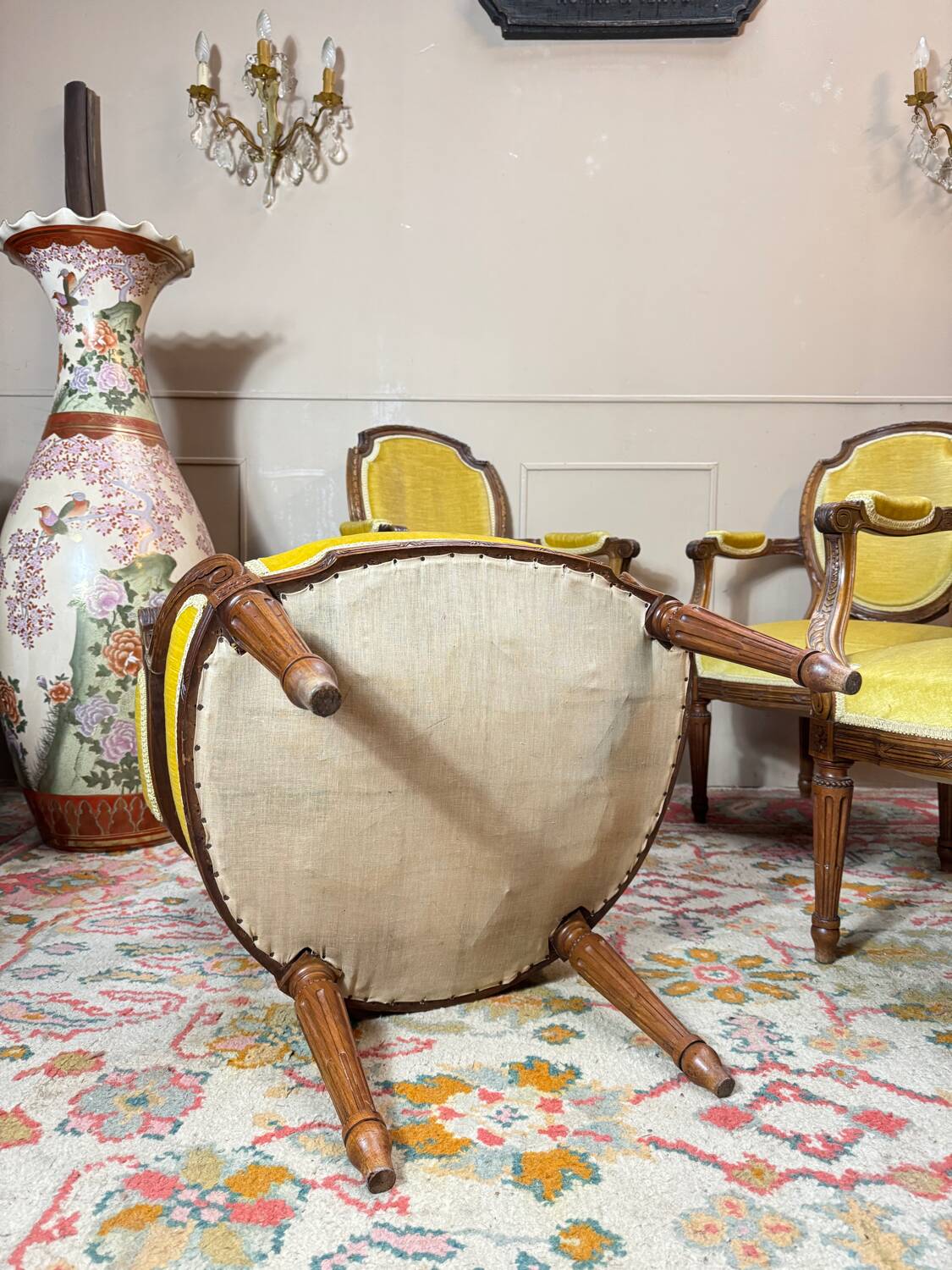 Set of four natural wood armchairs in louis xvi style 19th century