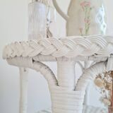 Antique white rattan side table