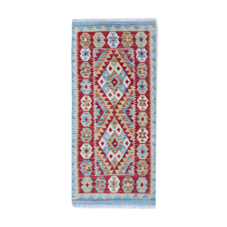 Kilim tapis afghan en laine bleue 58x122cm