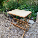 Vintage rattan magazine holder table