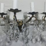 Paire d’appliques 3 lumières bronze et cristal