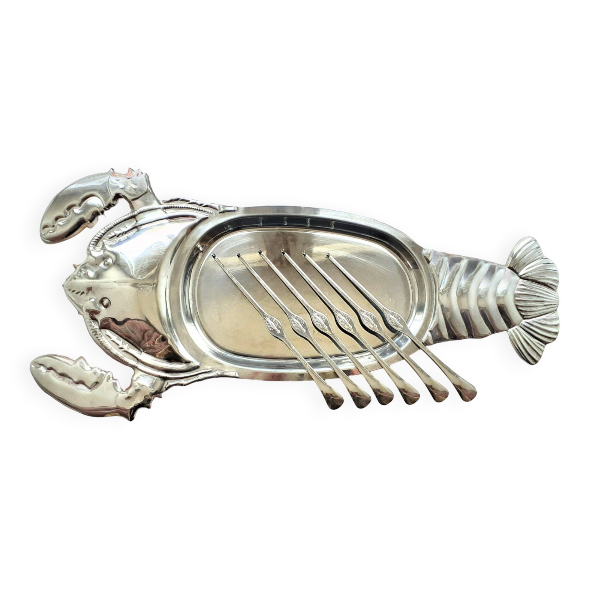 Lobster Platter and SIX Lobster Forks. Lobster Serving Set.