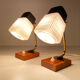 Pair of vintage Scandinavian lamps, teak and glass, 60s