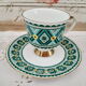 Lot de 4 tasses à café et 4 sous-tasses en porcelaine Bavaria motifs assortis camaïeu bleus et verts