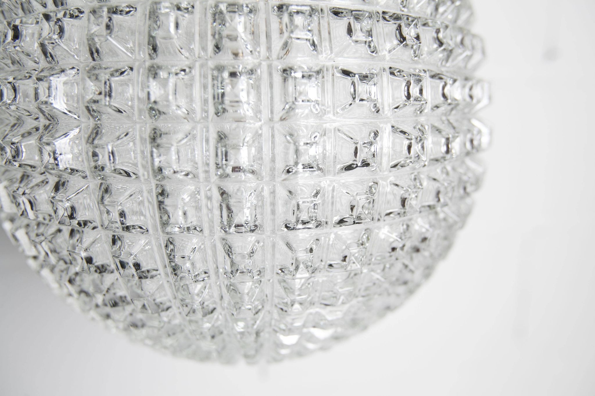 1960s Holophane Ball Pendant Chandelier, Thick Glass, 30 cm, and Vintage Brass