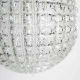 1960s Holophane Ball Pendant Chandelier, Thick Glass, 30 cm, and Vintage Brass