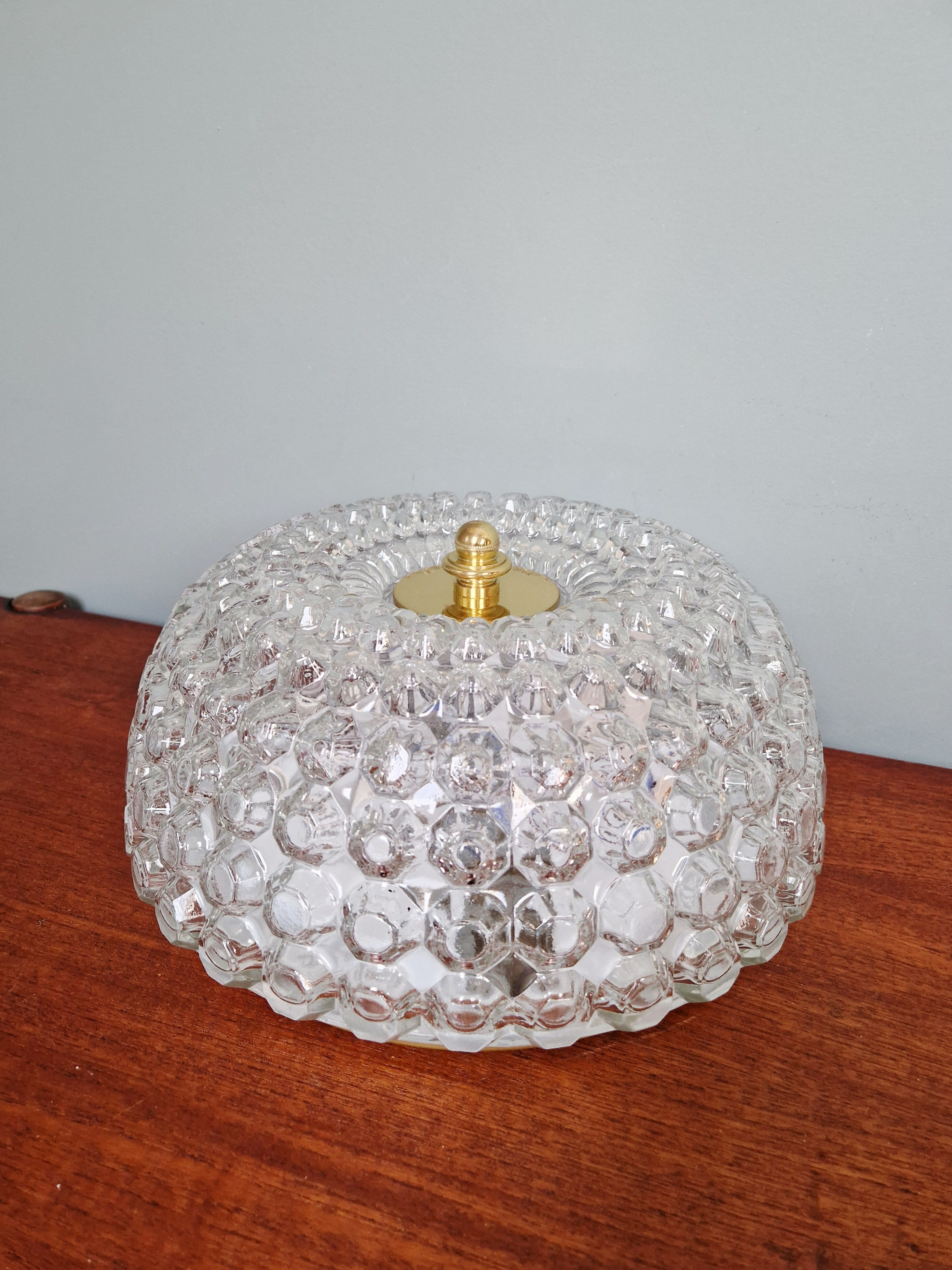 Large honeycomb glass ceiling light and brass, Glasshütte Limburg, 1970