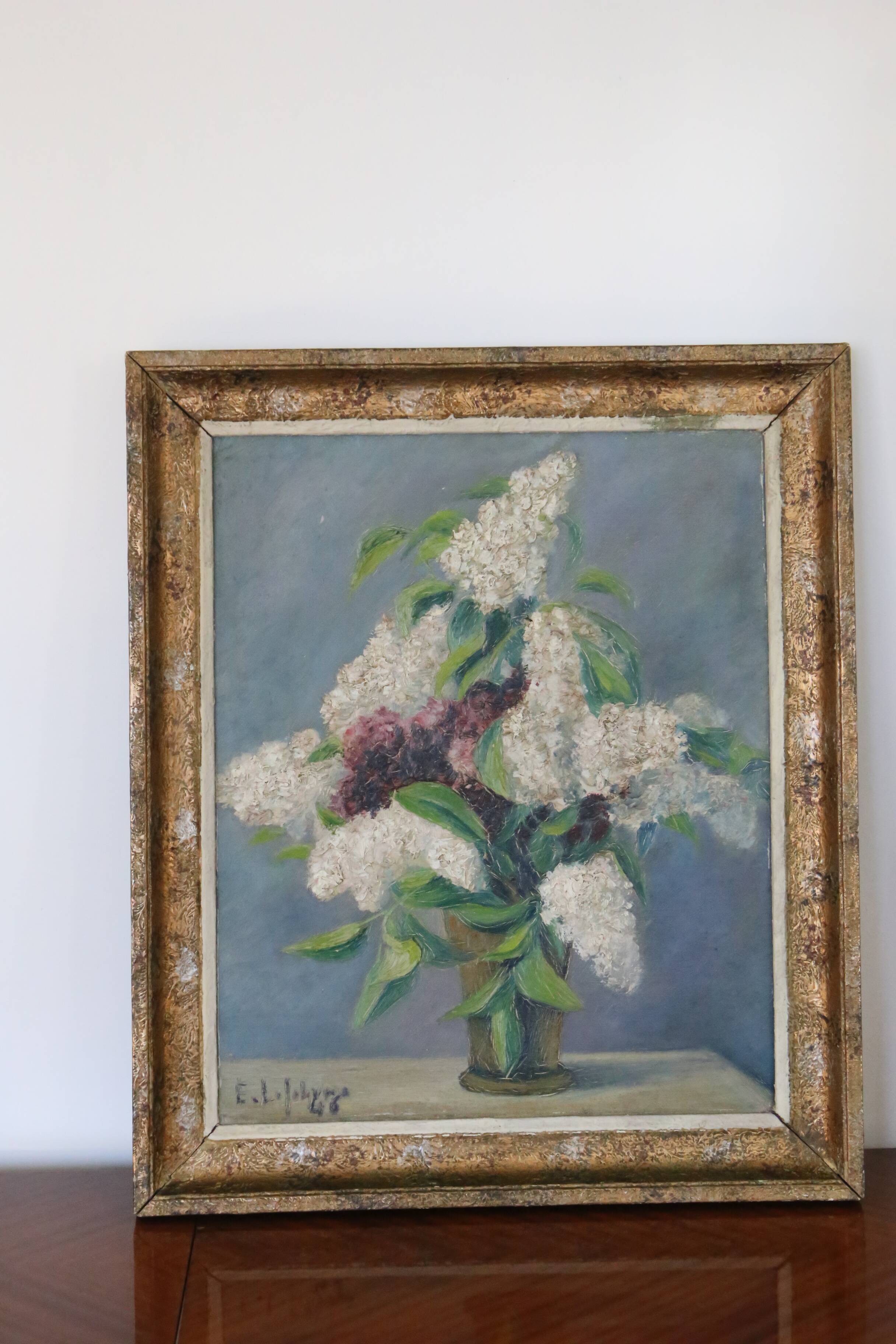 Oil painting, Lilac, still life, 1946