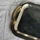 Silver-plated vintage tray with golden handles 29x45