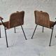 Pair of Swiss stackable rattan and iron dining elbow chairs, G Legler 1960s