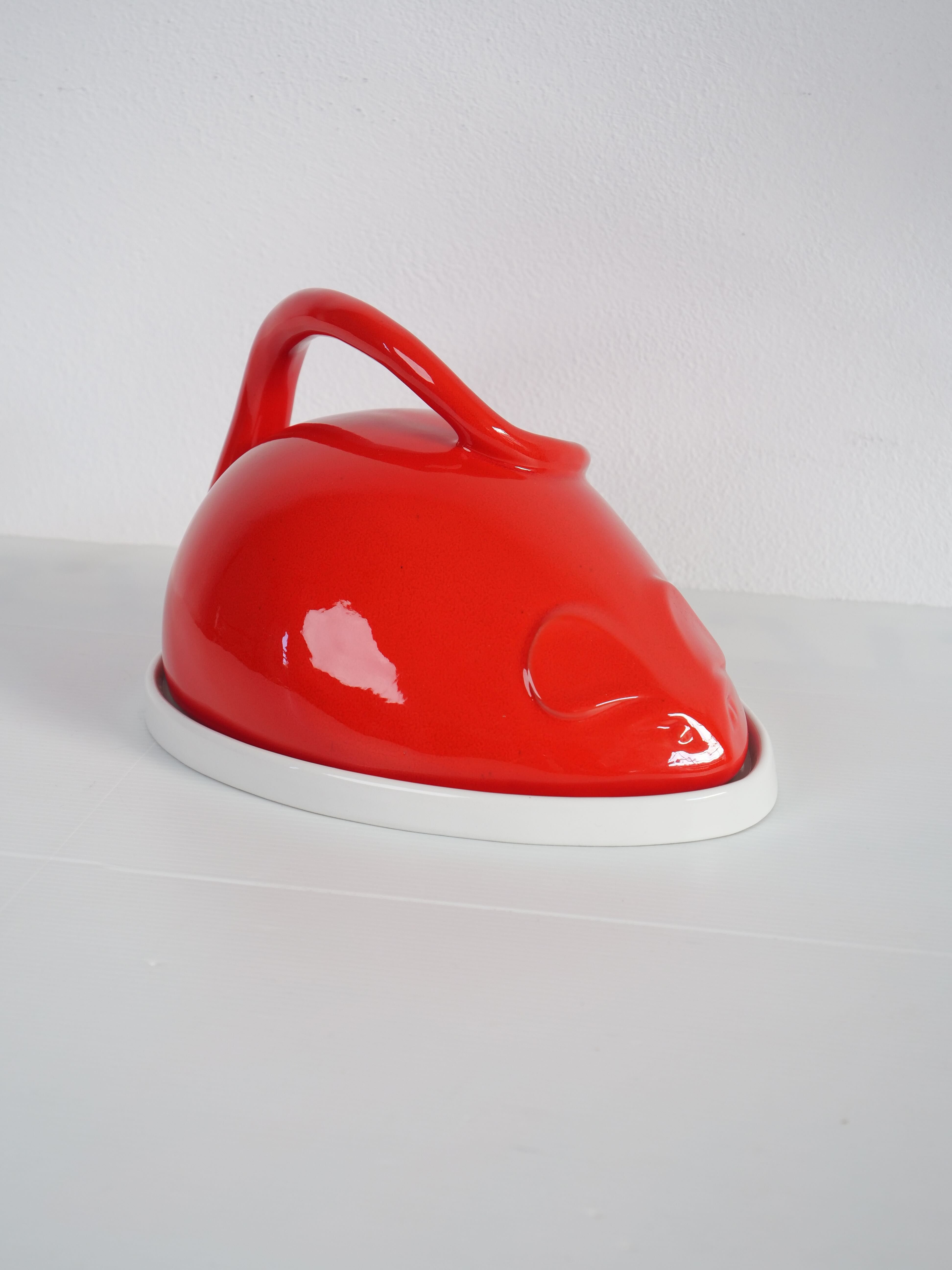Cheese bell mouse red ceramic design vintage Italy