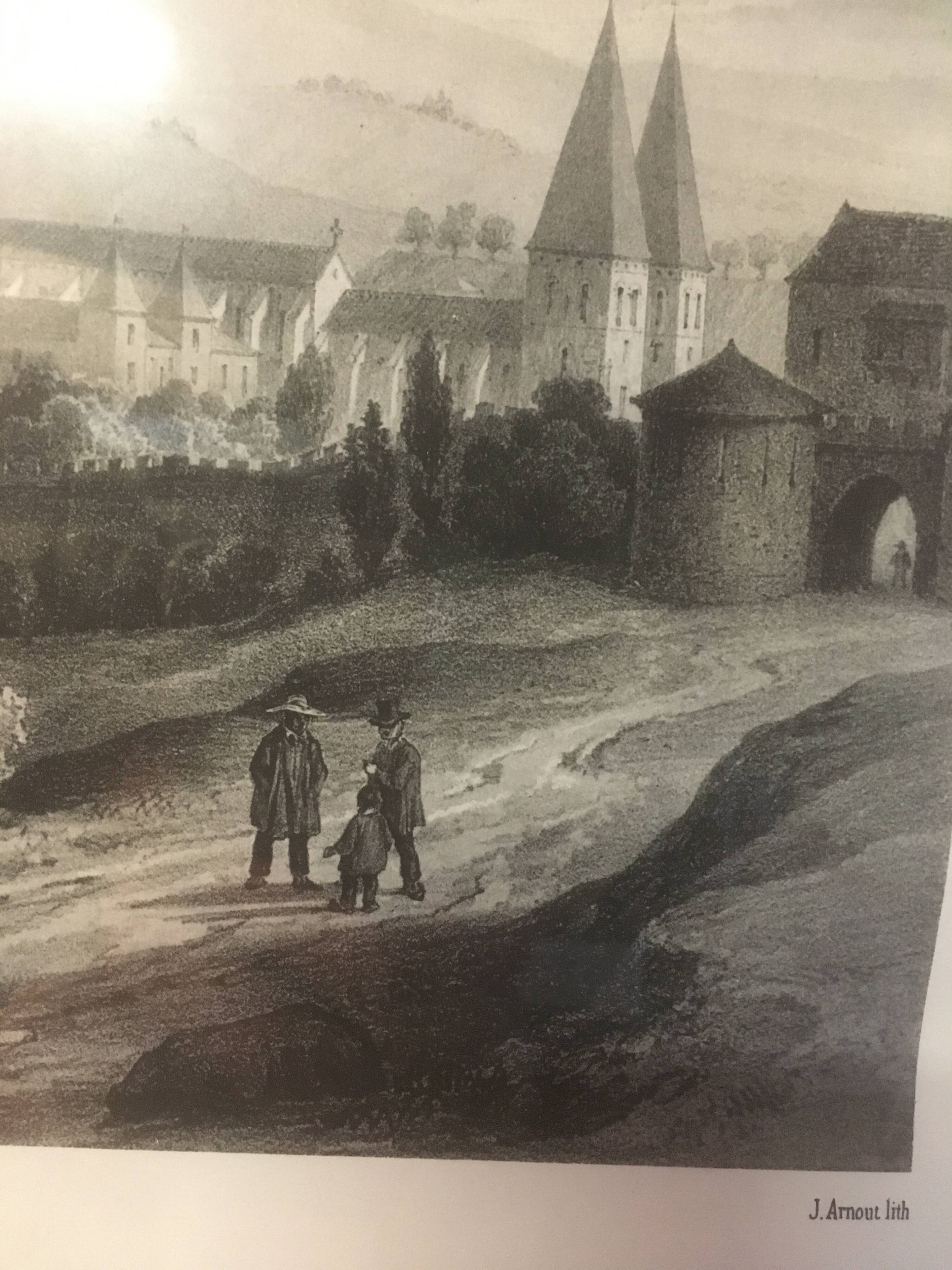 Cluny Abbey engraving framed by E.Sagot late 19th century