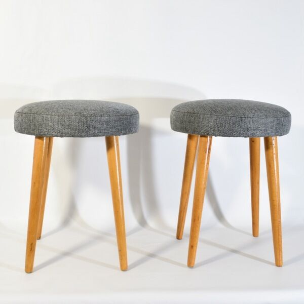 Vintage grey spring stool restored, wood