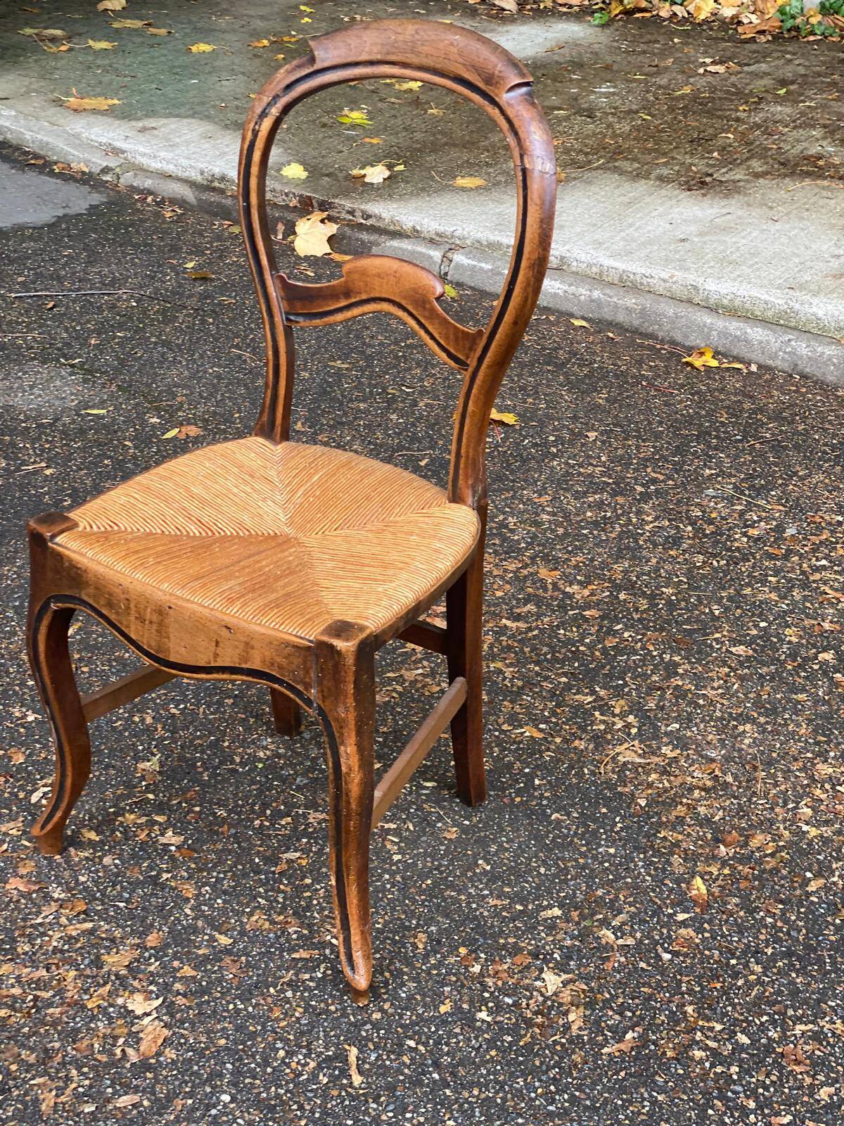 Louis Philippe solid wood and straw office chair