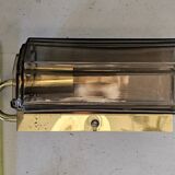 Pair of glass and brass wall lights, 1960s.