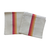 2 old linen towels with red bedding orange yellow-web pure linen quality blue flower