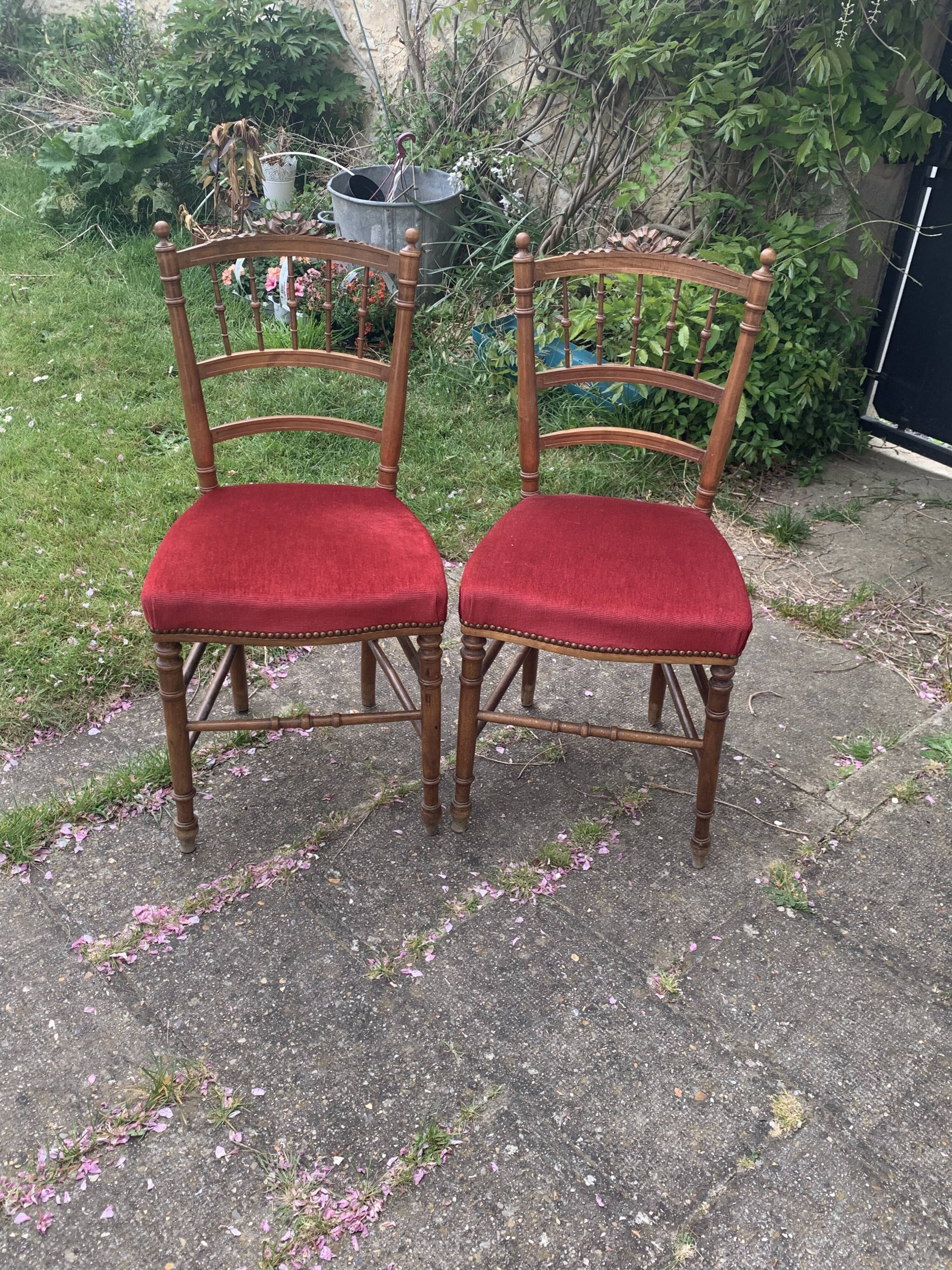Pair of Napoleon III chairs in wood and red velvet