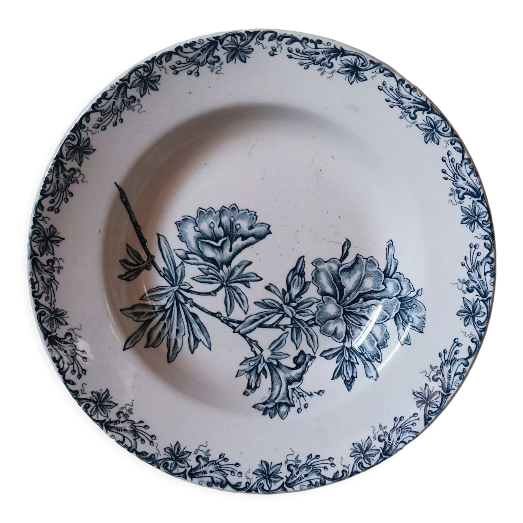 Hollow plate vintage flora St Amand blue flowers