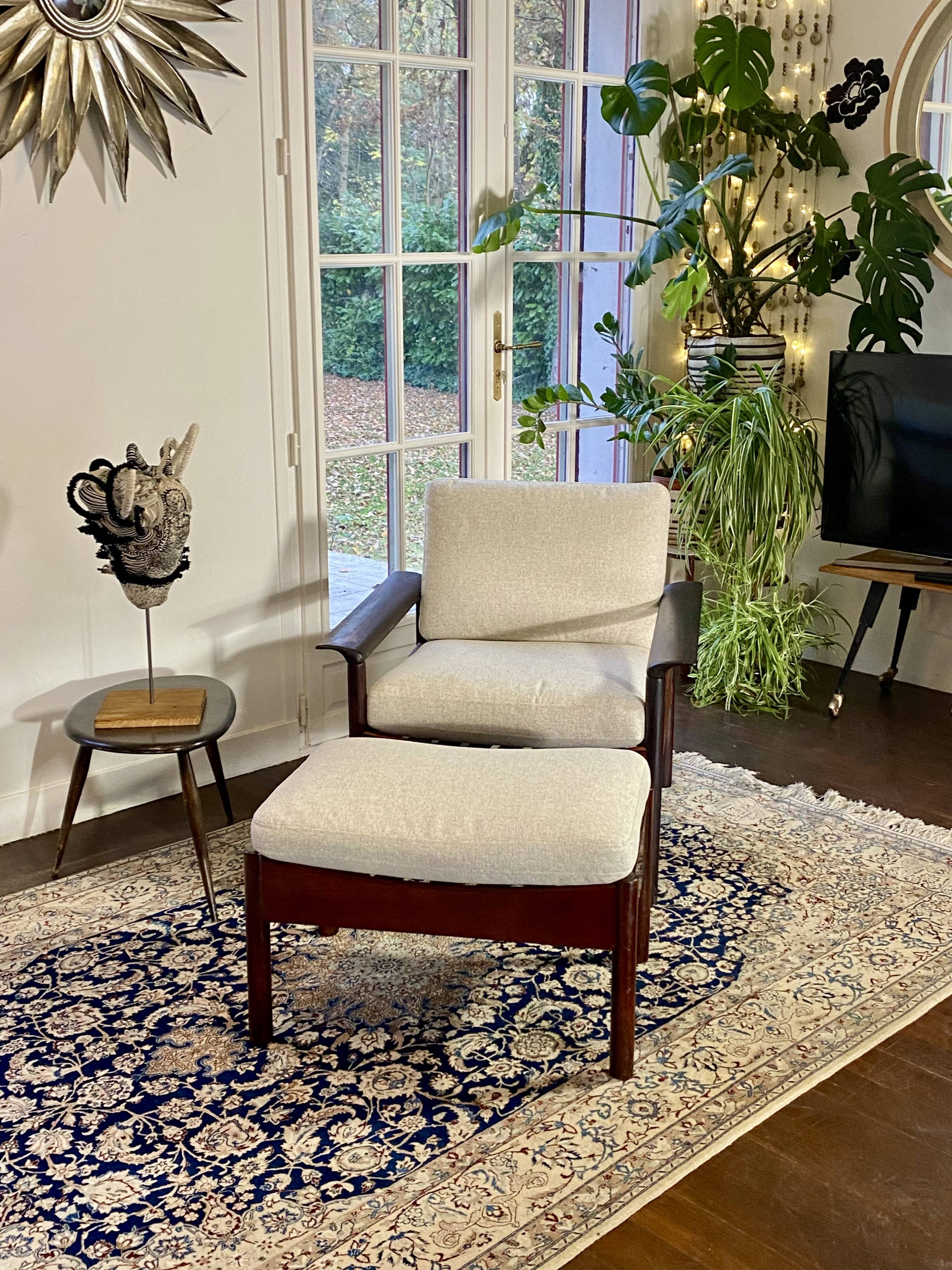 Fauteuil & Ottoman Hans Olsen – Vatne Møbler Danemark, 1960 Palissandre