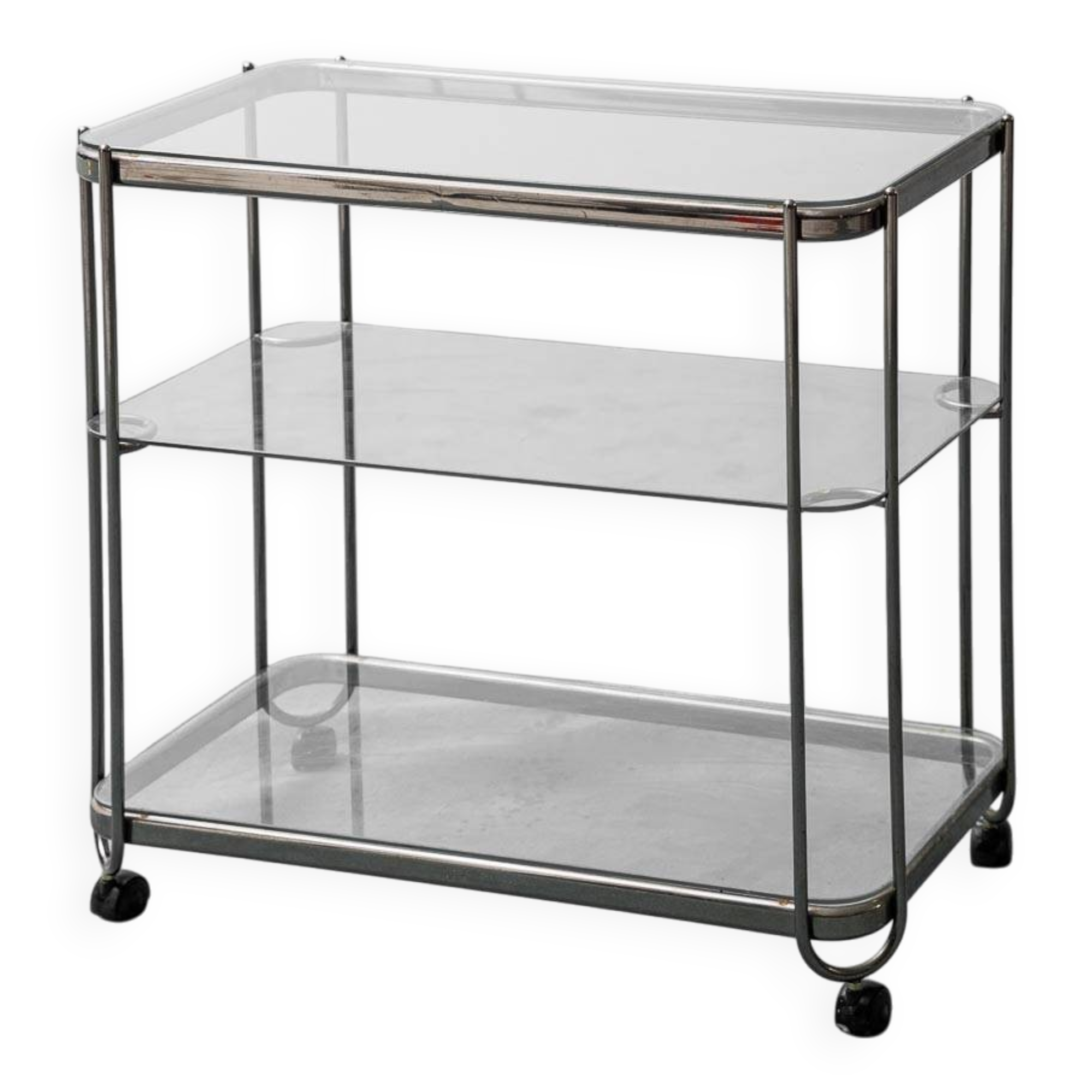 Carrello in metallo con ripiani in vetro anni ’60 vintage modernariato