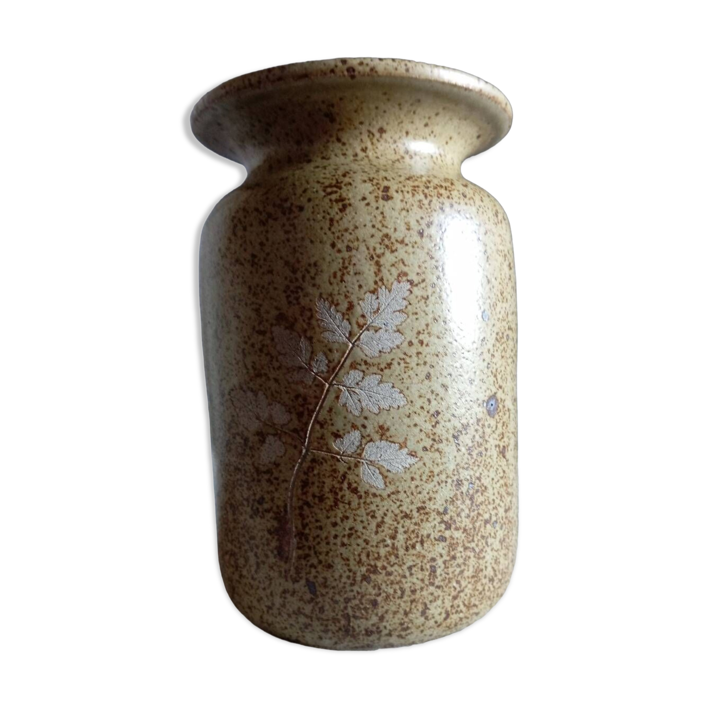 Pyrite sandstone vase with leaf decoration, Vallauris unsigned, 1970
