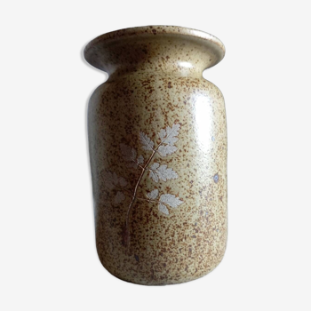 Vase grès pyrité décor feuille, Vallauris non signé, 1970
