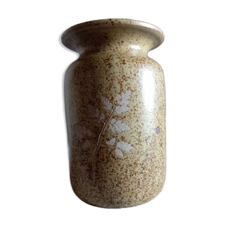 Vase grès pyrité décor feuille, Vallauris non signé, 1970