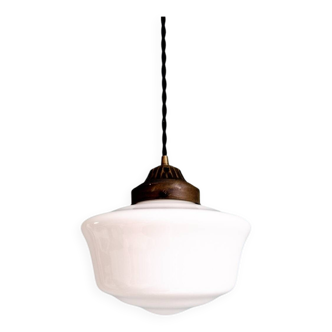 Art Deco pendant light in white opaline, 1920s-30s