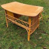 Vintage bamboo/rattan desk + stool