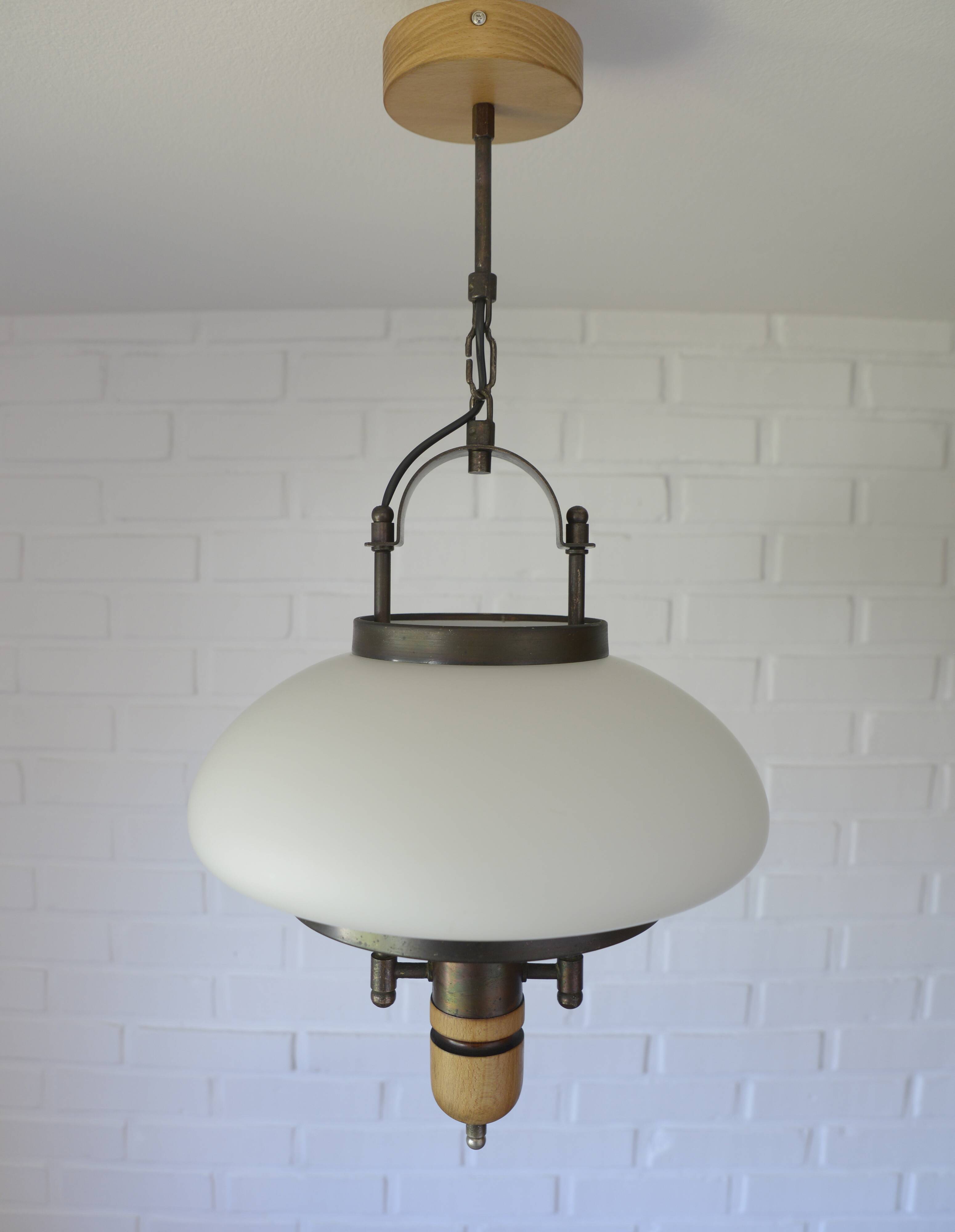 Vintage Lantern Pendant Light | Mid Century Opaline Glass Chandelier