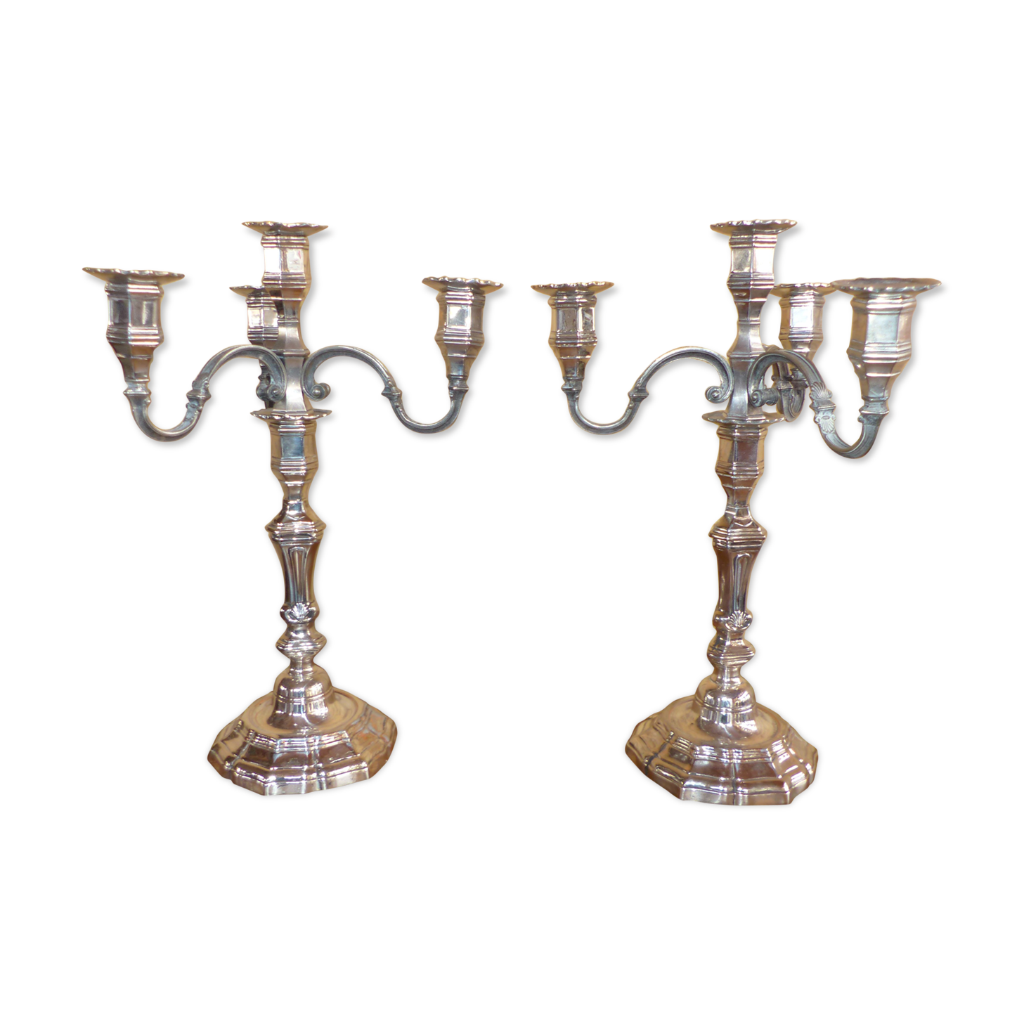 Regency style four-light silver metal candlesticks