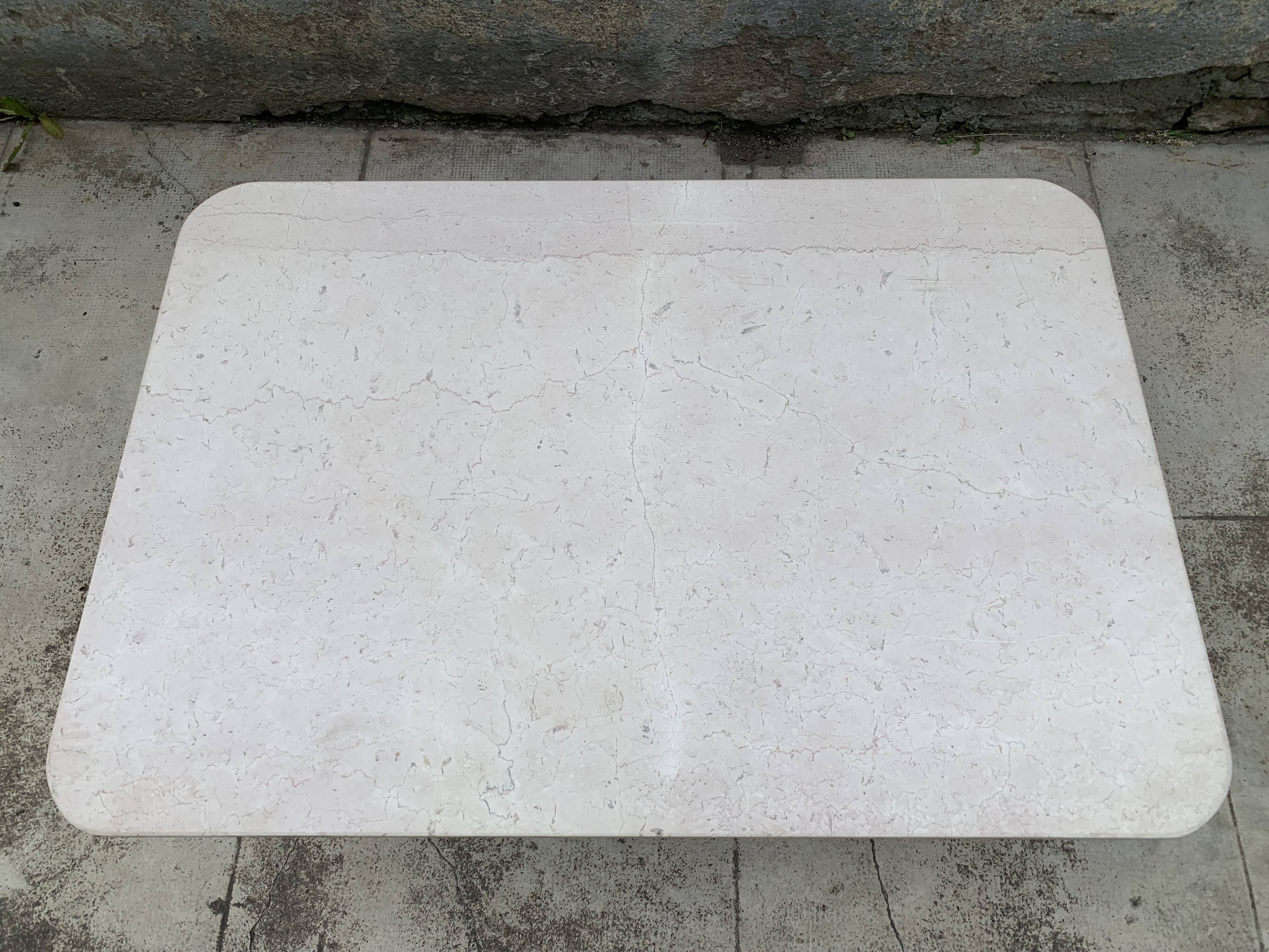 Rectangular travertine coffee table central foot