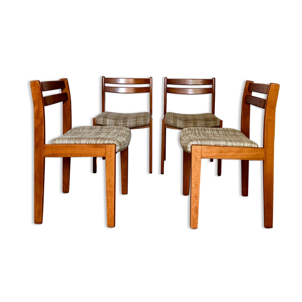 4 chaises vintage en tissu chiné et bois années 70 | Selency