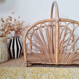 Magazine rack, vintage log holder in rattan