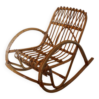 Vintage 1970s rattan children's rocking chair