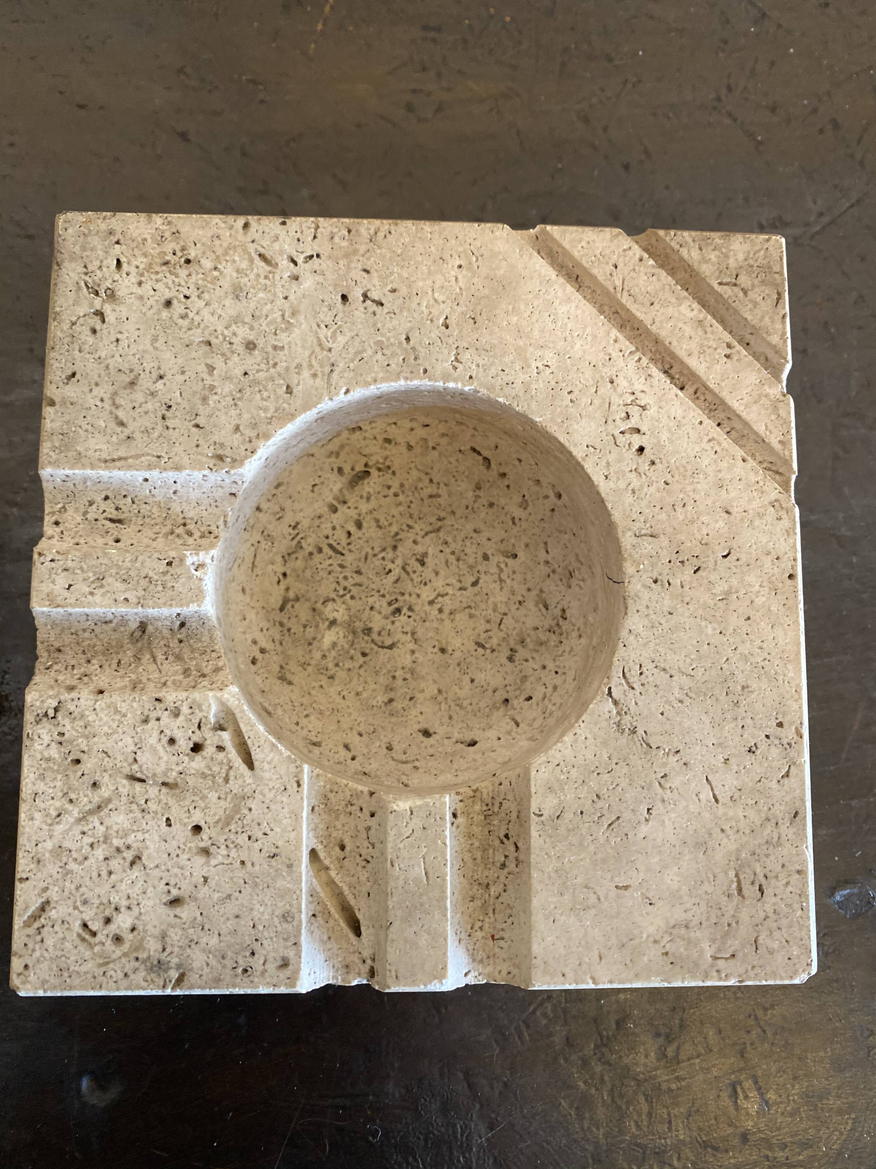 Cerrie Nestore travertine ashtray and table lighter set