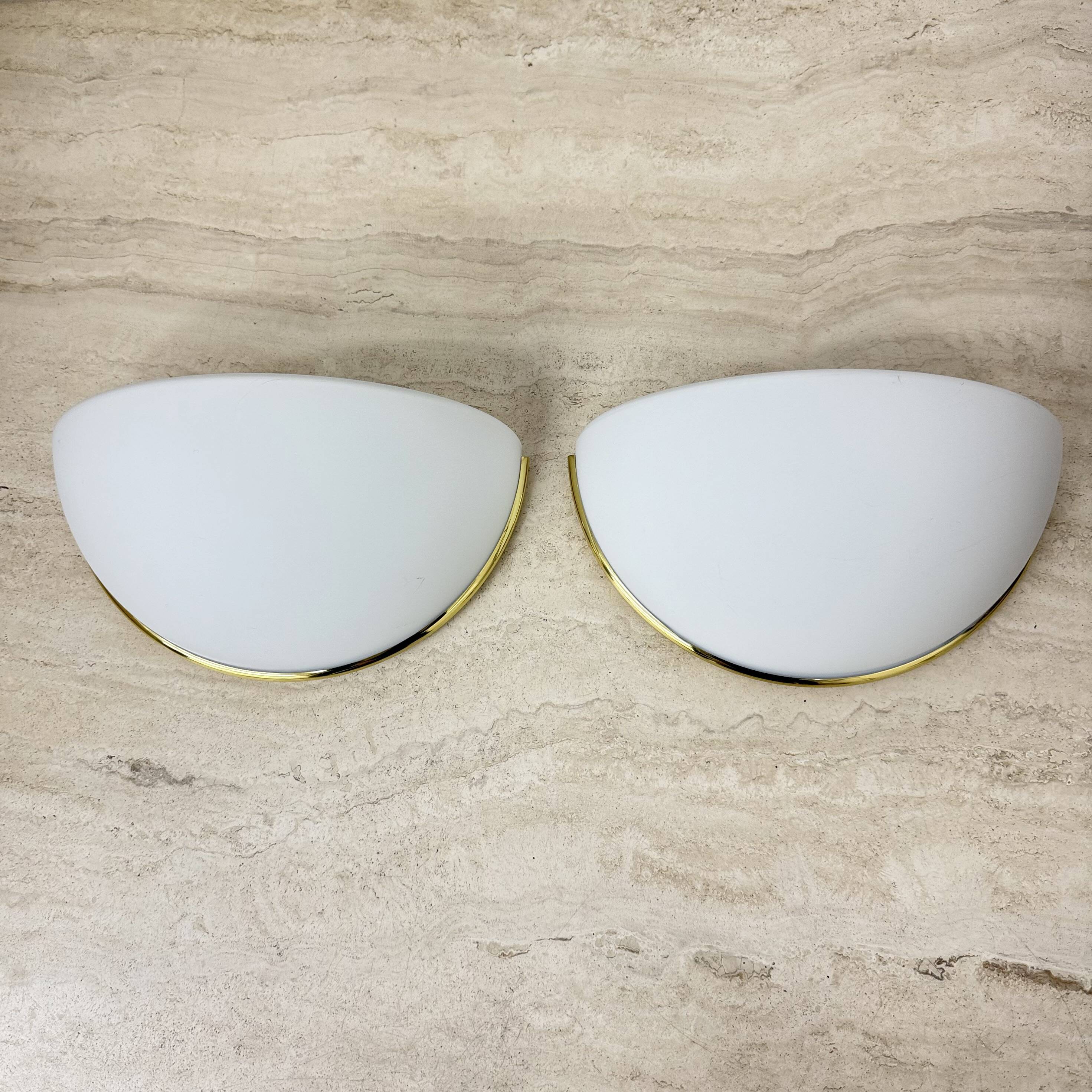 Pair of Limburg Glashütte wall lamp sconce opaline glass with golden detail