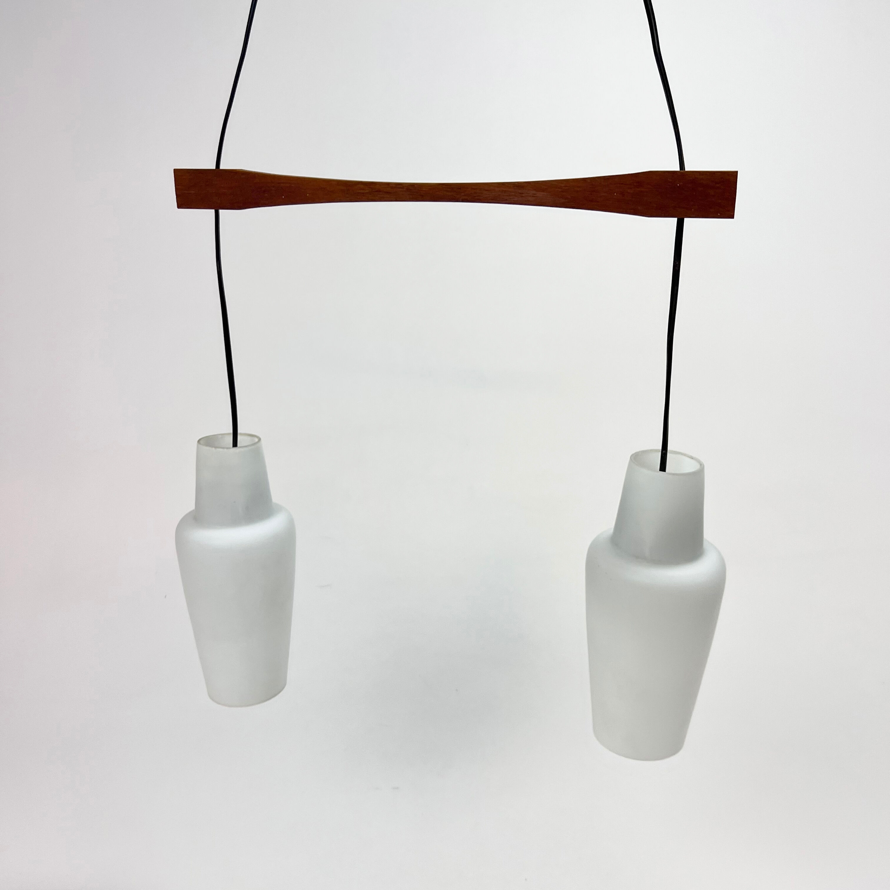 Danish Teak and White Glass Hanging Lamp, 1950s