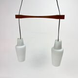 Danish Teak and White Glass Hanging Lamp, 1950s